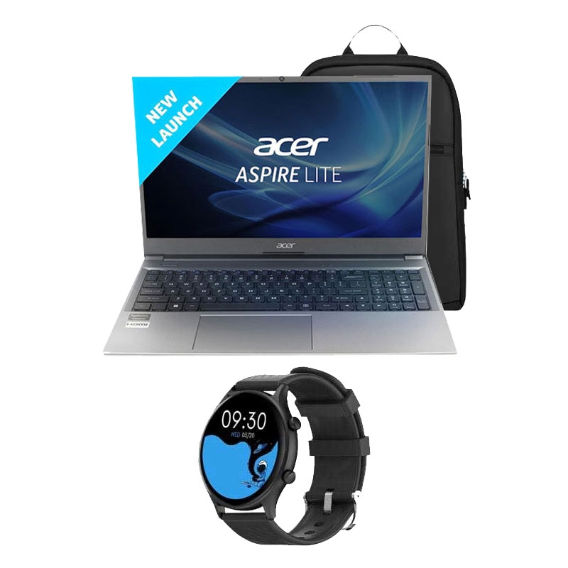 Picture of Acer Aspire Lite - 12th Gen Intel Core i3-1215U 15.6" A325-51 Thin & Light Laptop (8GB/ 512GB SSD/ Full HD Display/ Windows 11 Home/ 1 Year Warranty/ Steel Gray/ 1.59kg) + Smart Watch+ Laptop Bag